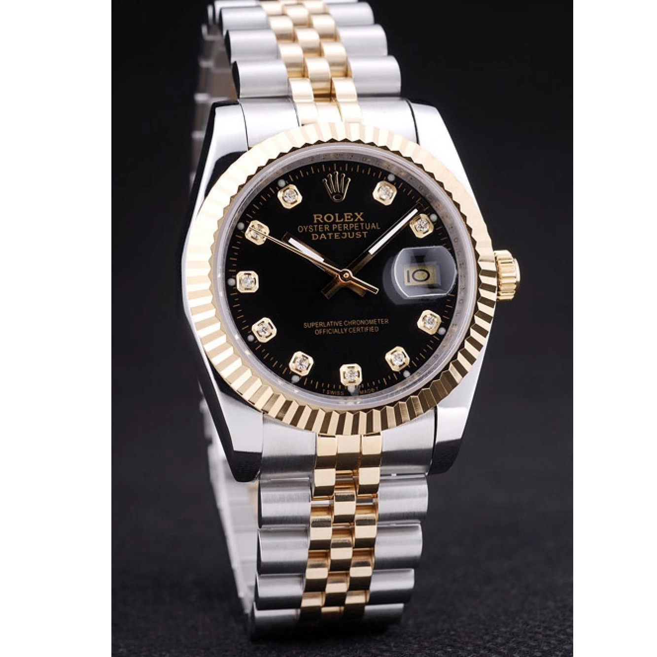 Best AAA Replica Sites Ribbed 7453 Black Rolex Bezel Diamonds Dial Datejust 0731